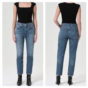 Agolde Riley Frequency high rise straight crop distressed frayed size 27